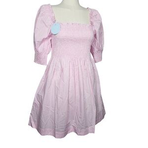 Hill House The Athena Gingham Nap Dress Puff Sleeve Square Neck Women Small